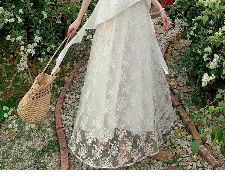 Spaghetti Strap V-Neck Lace Maxi A-Line Dress