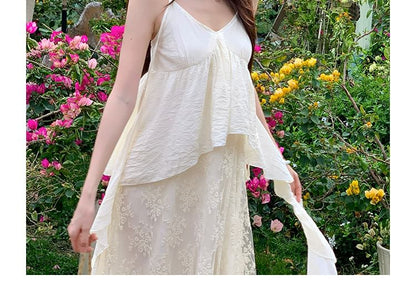 Spaghetti Strap V-Neck Lace Maxi A-Line Dress