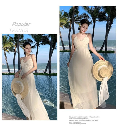 Spaghetti Strap V-Neck Plain Maxi Sheath Dress