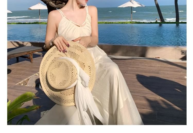 Spaghetti Strap V-Neck Plain Maxi Sheath Dress