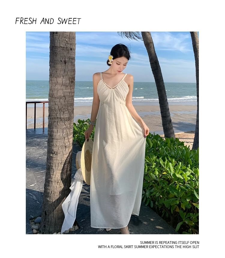 Spaghetti Strap V-Neck Plain Maxi Sheath Dress