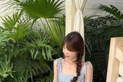 Spaghetti Strap Square Neck Gingham Mini A-Line Dress