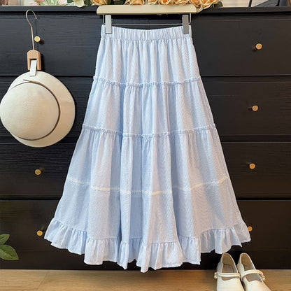 Striped Ruffled Maxi Flared Skirt