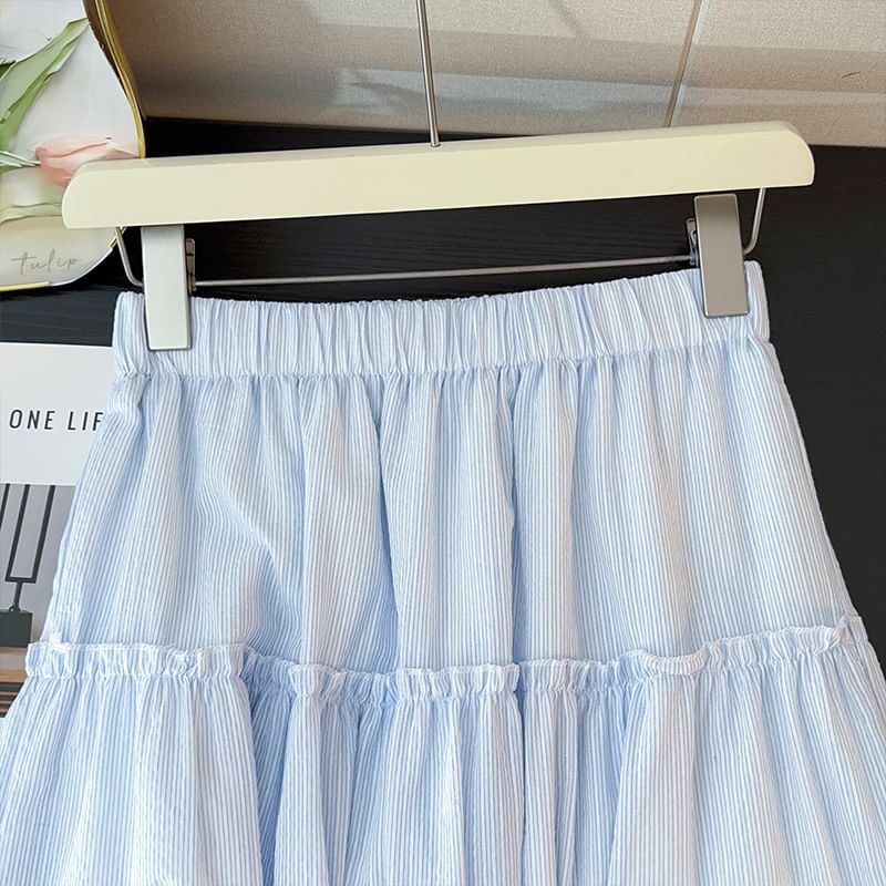Striped Ruffled Maxi Flared Skirt