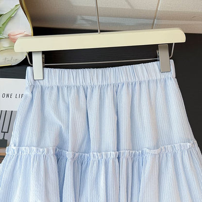 Striped Ruffled Maxi Flared Skirt