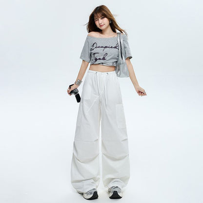 Drawstring Waist Plain Baggy Cargo Pants (Various Designs)