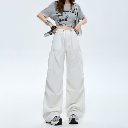 Drawstring Waist Plain Baggy Cargo Pants (Various Designs)