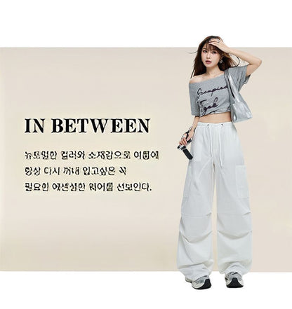 Drawstring Waist Plain Baggy Cargo Pants (Various Designs)