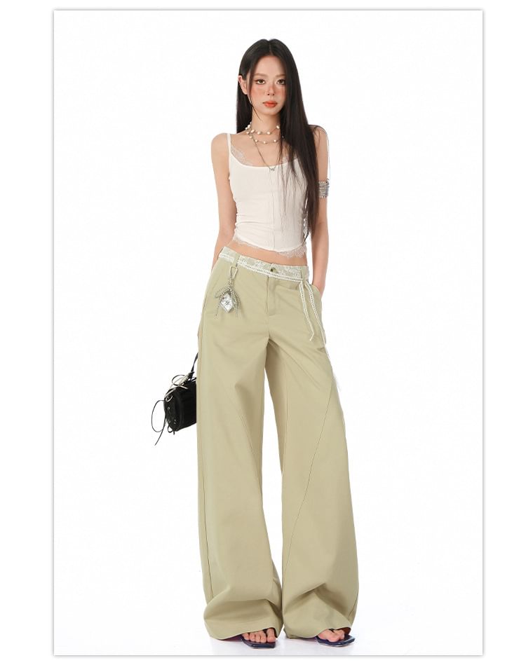 Low Waist Panel Lace Baggy Cargo Pants