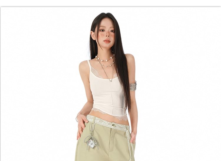 Low Waist Panel Lace Baggy Cargo Pants