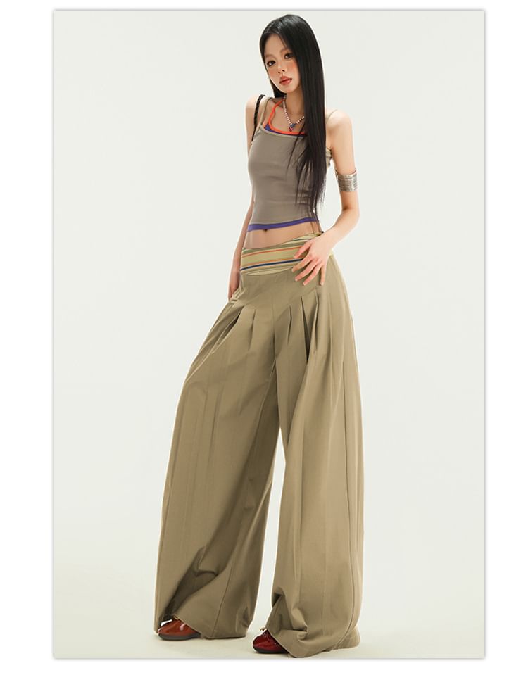 Low Rise Striped Wide Leg Cargo Pants