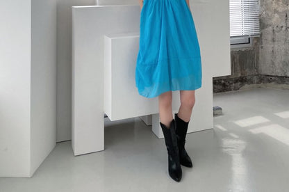 Tie-Shoulder Plain Mini A-Line Dress
