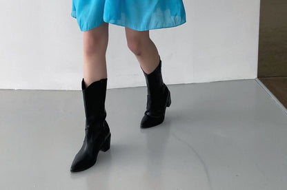 Tie-Shoulder Plain Mini A-Line Dress