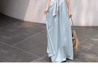 One-Shoulder Ruched Panel Sleeveless A-Line Maxi Dress