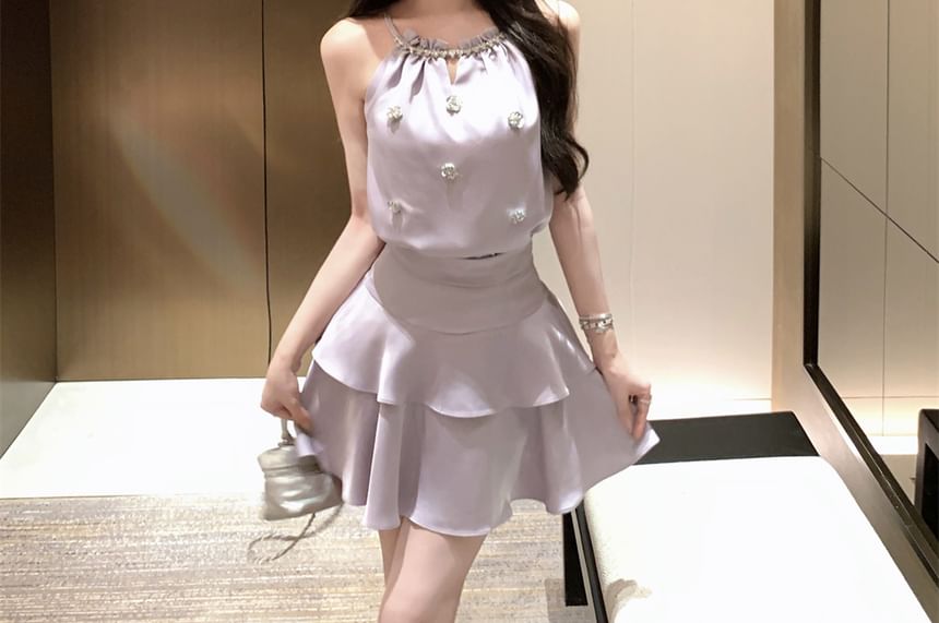 Halter Top and Mini Flared Skirt Set