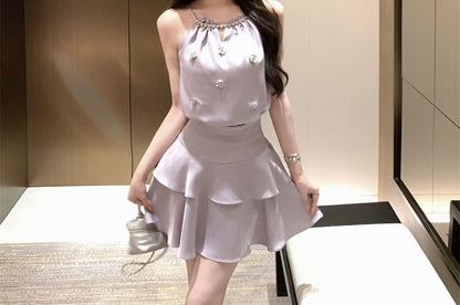 Halter Top and Mini Flared Skirt Set