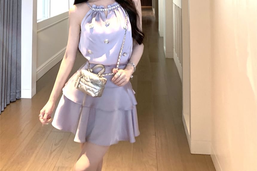 Halter Top and Mini Flared Skirt Set