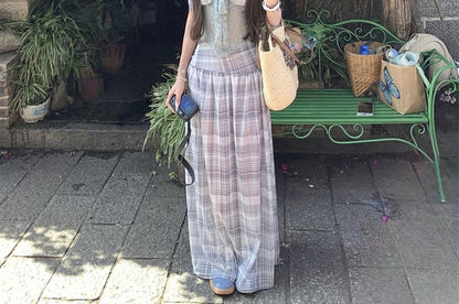 Plaid Lace Crop Top and Maxi Skirt Set