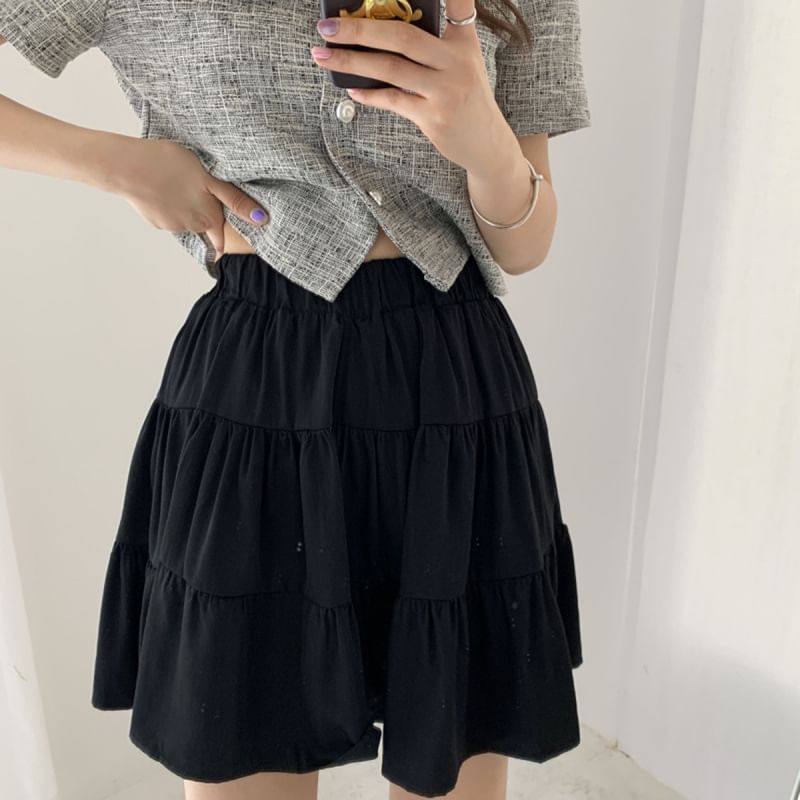 Plaid Lace Trim Blouse with High Rise Mini Flared Skirt