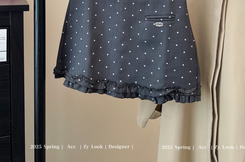 Dotted Ruffle Mini Flared Skirt with Mid Rise