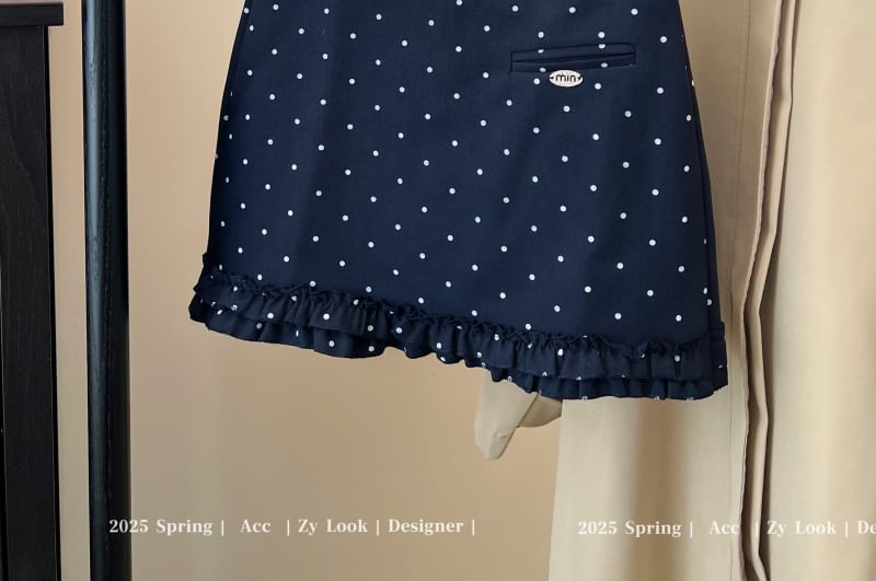 Dotted Ruffle Mini Flared Skirt with Mid Rise