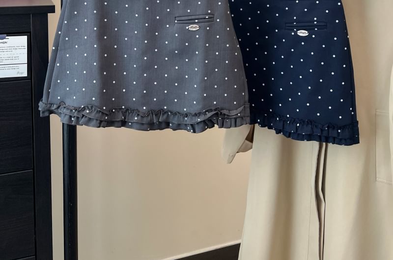 Dotted Ruffle Mini Flared Skirt with Mid Rise