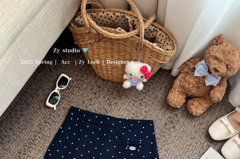 Dotted Ruffle Mini Flared Skirt with Mid Rise
