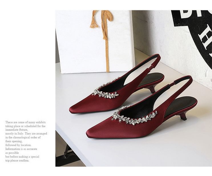 Rhinestone Slingback Kitten Heel Sandals