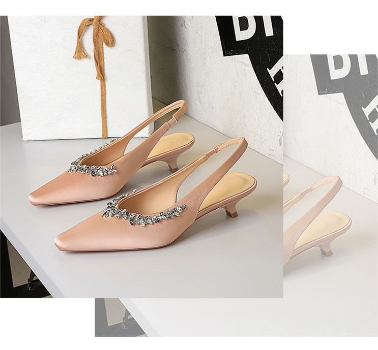 Rhinestone Slingback Kitten Heel Sandals