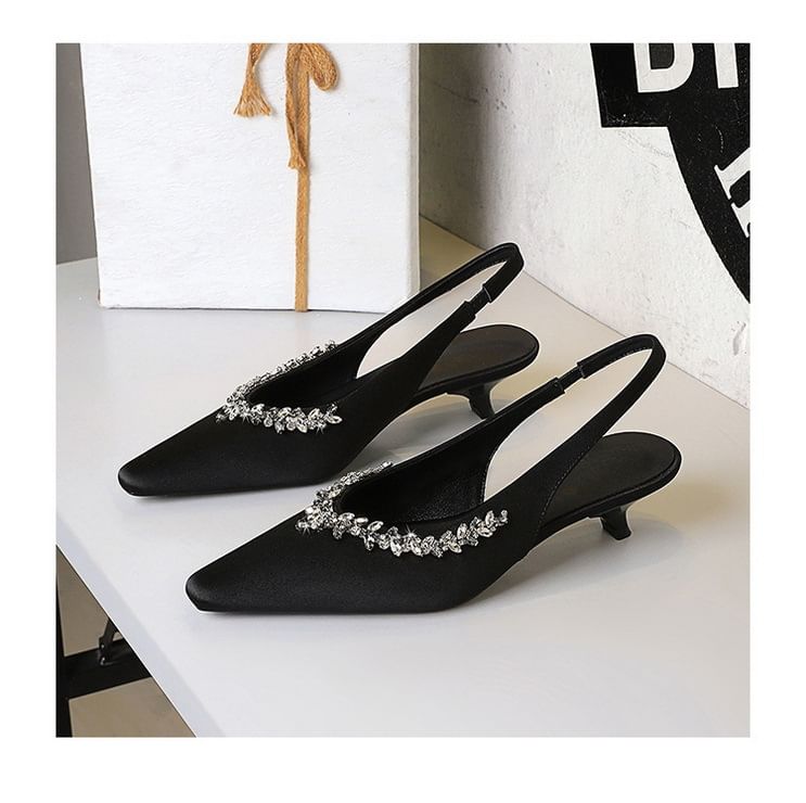 Rhinestone Slingback Kitten Heel Sandals