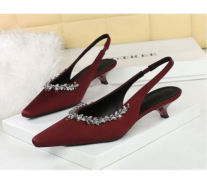 Rhinestone Slingback Kitten Heel Sandals