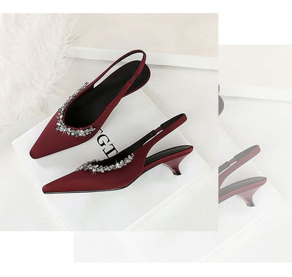 Rhinestone Slingback Kitten Heel Sandals