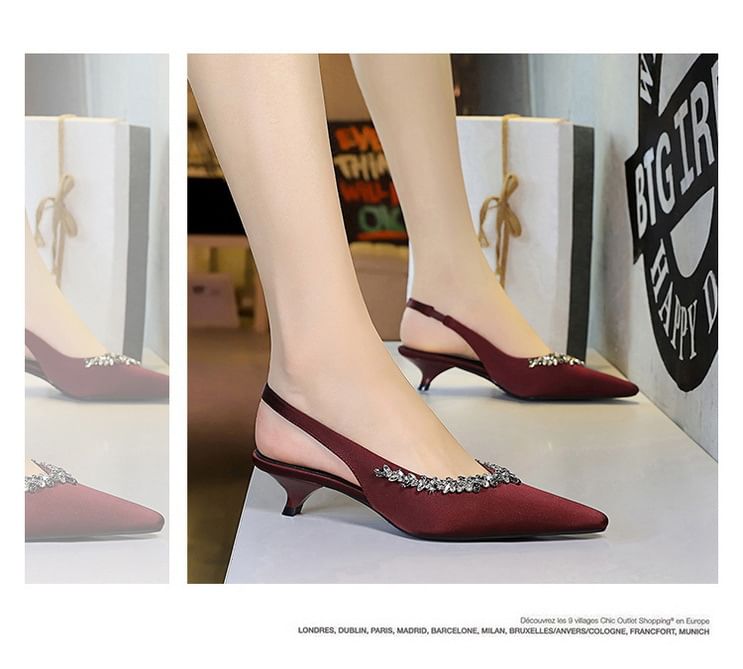 Rhinestone Slingback Kitten Heel Sandals