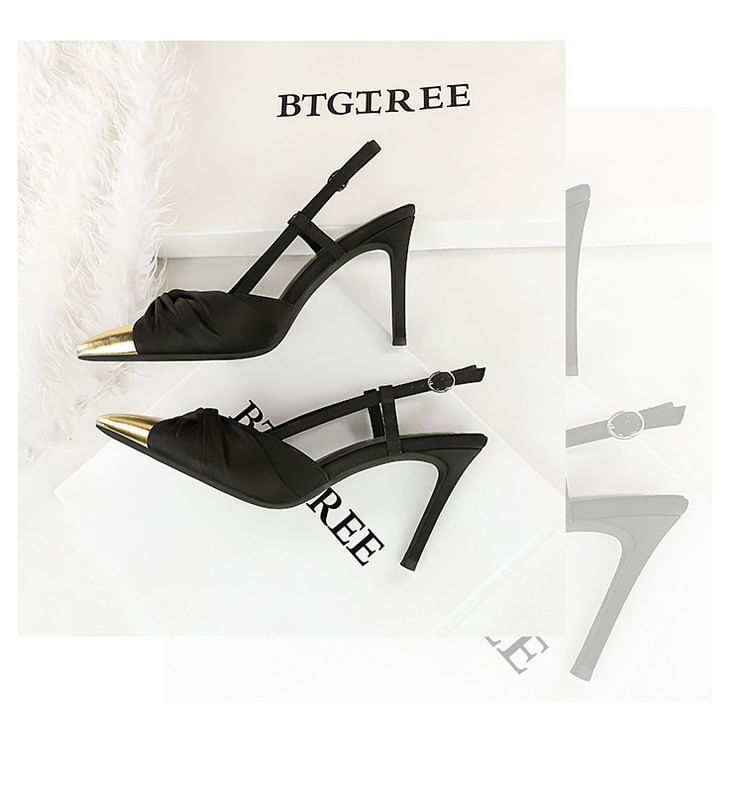 Pointed Ruched Slingback Stiletto Sandals