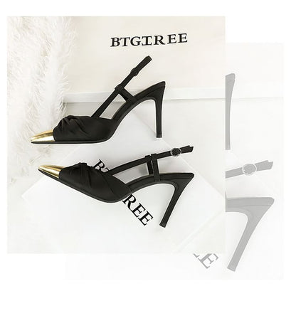 Pointed Ruched Slingback Stiletto Sandals