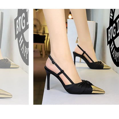 Pointed Ruched Slingback Stiletto Sandals