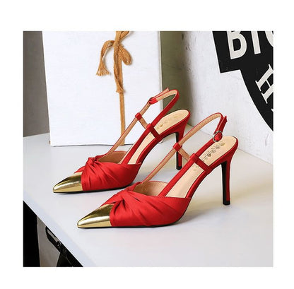 Pointed Ruched Slingback Stiletto Sandals