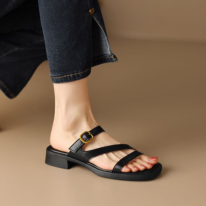 Plain Square Toe Slide Sandals