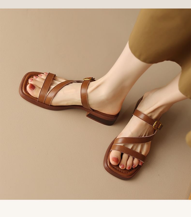 Plain Square Toe Slide Sandals