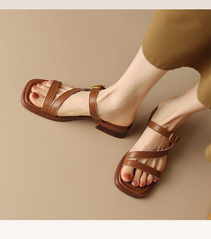 Plain Square Toe Slide Sandals