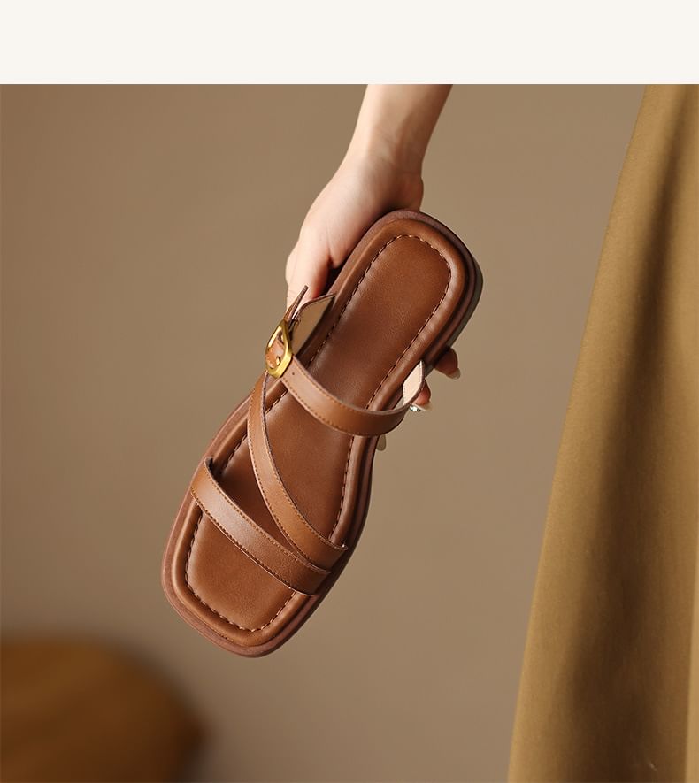 Plain Square Toe Slide Sandals