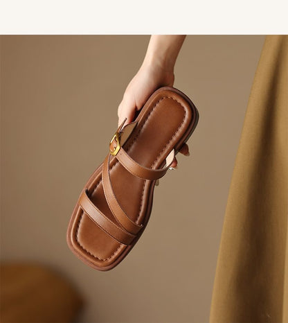 Plain Square Toe Slide Sandals