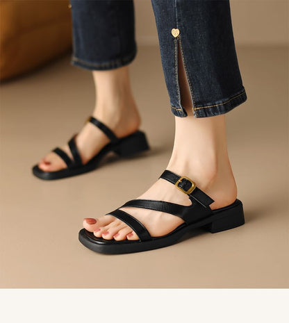 Plain Square Toe Slide Sandals