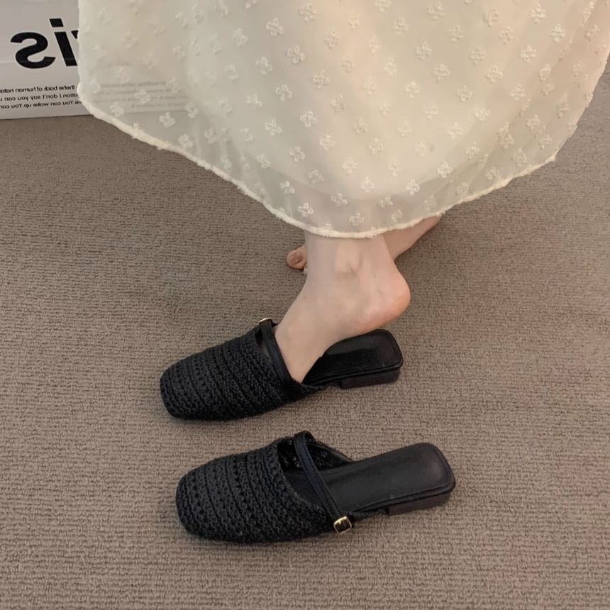 Square Toe Plain Knit Mules