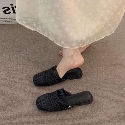 Square Toe Plain Knit Mules