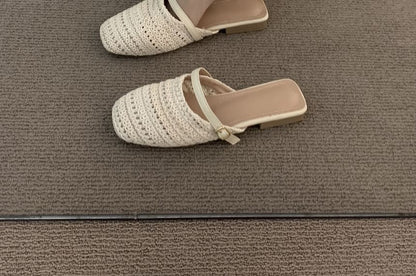 Square Toe Plain Knit Mules