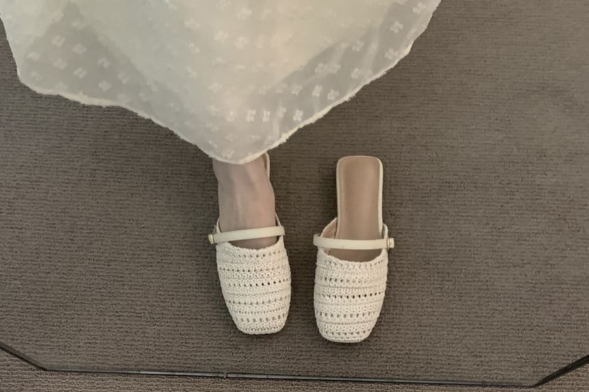 Square Toe Plain Knit Mules