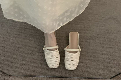 Square Toe Plain Knit Mules