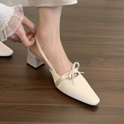 Block Heel Plain Pointy Sandals
