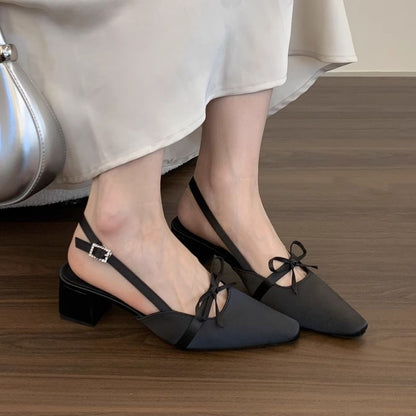 Block Heel Plain Pointy Sandals